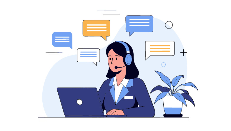 graphic showing customer service representative chatting on computer